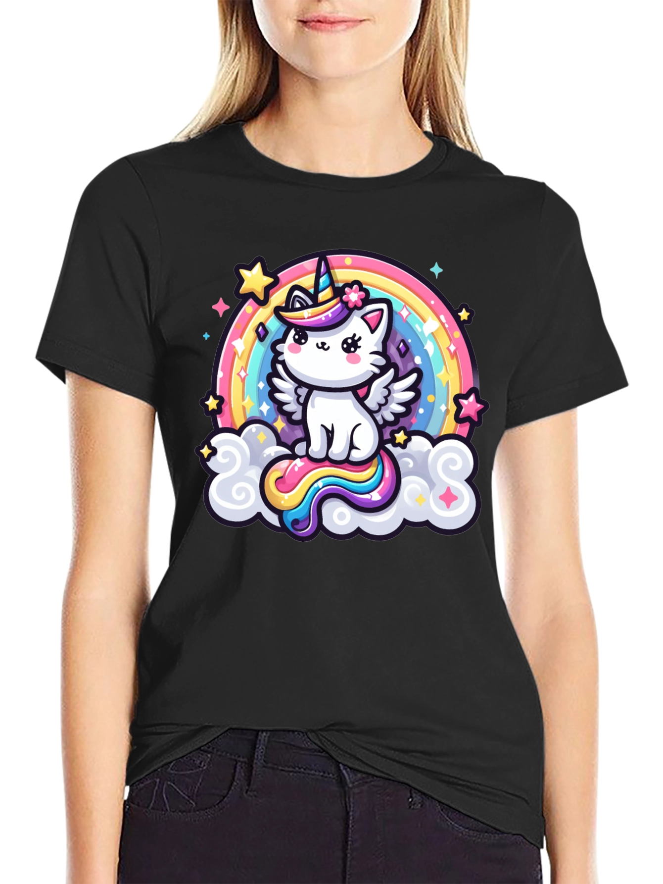 Cute Rainbow Unicorn Kitten Graphic T-Shirt