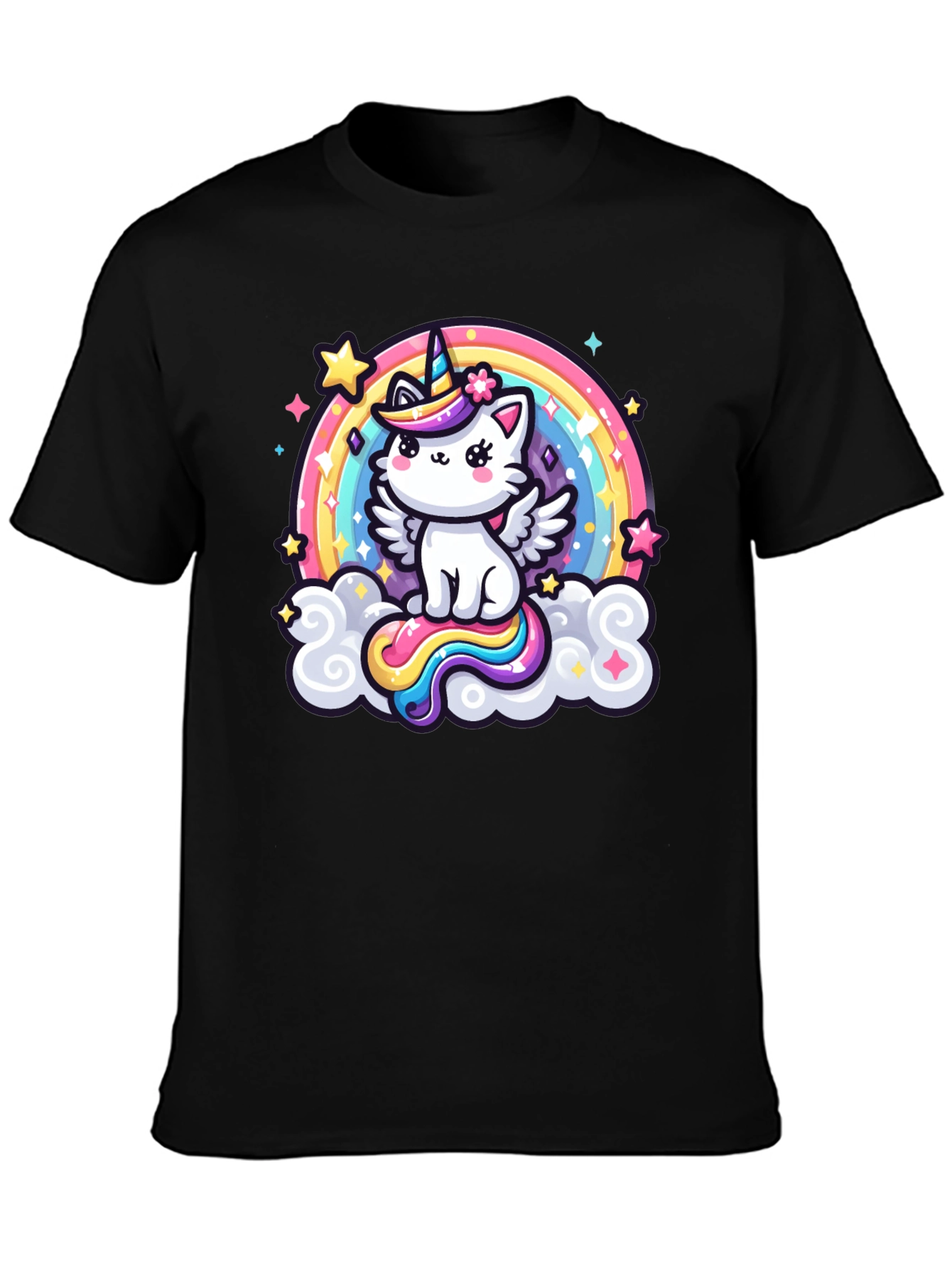 Cute Rainbow Unicorn Kitten Graphic T-Shirt