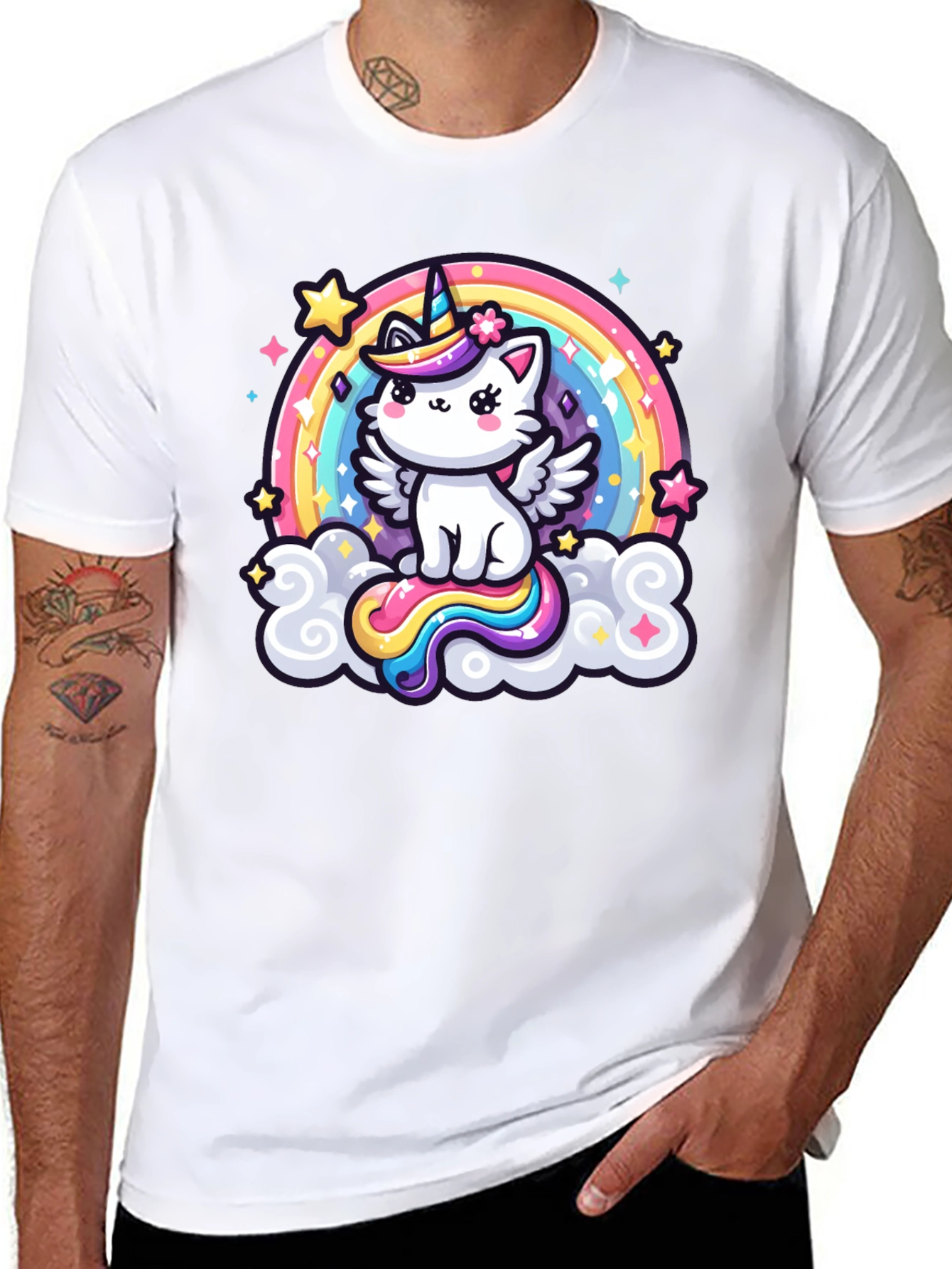 Cute Rainbow Unicorn Kitten Graphic T-Shirt