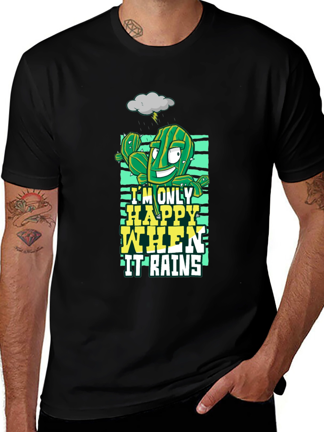 Happy When It Rains Cactus Graphic T-Shirt
