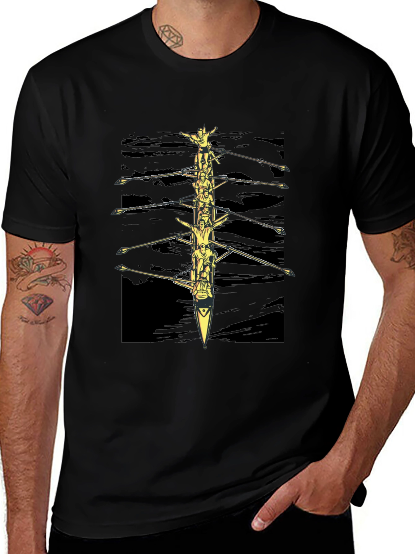 Rowing Team Graphic Tee - Black Crewneck T-Shirt