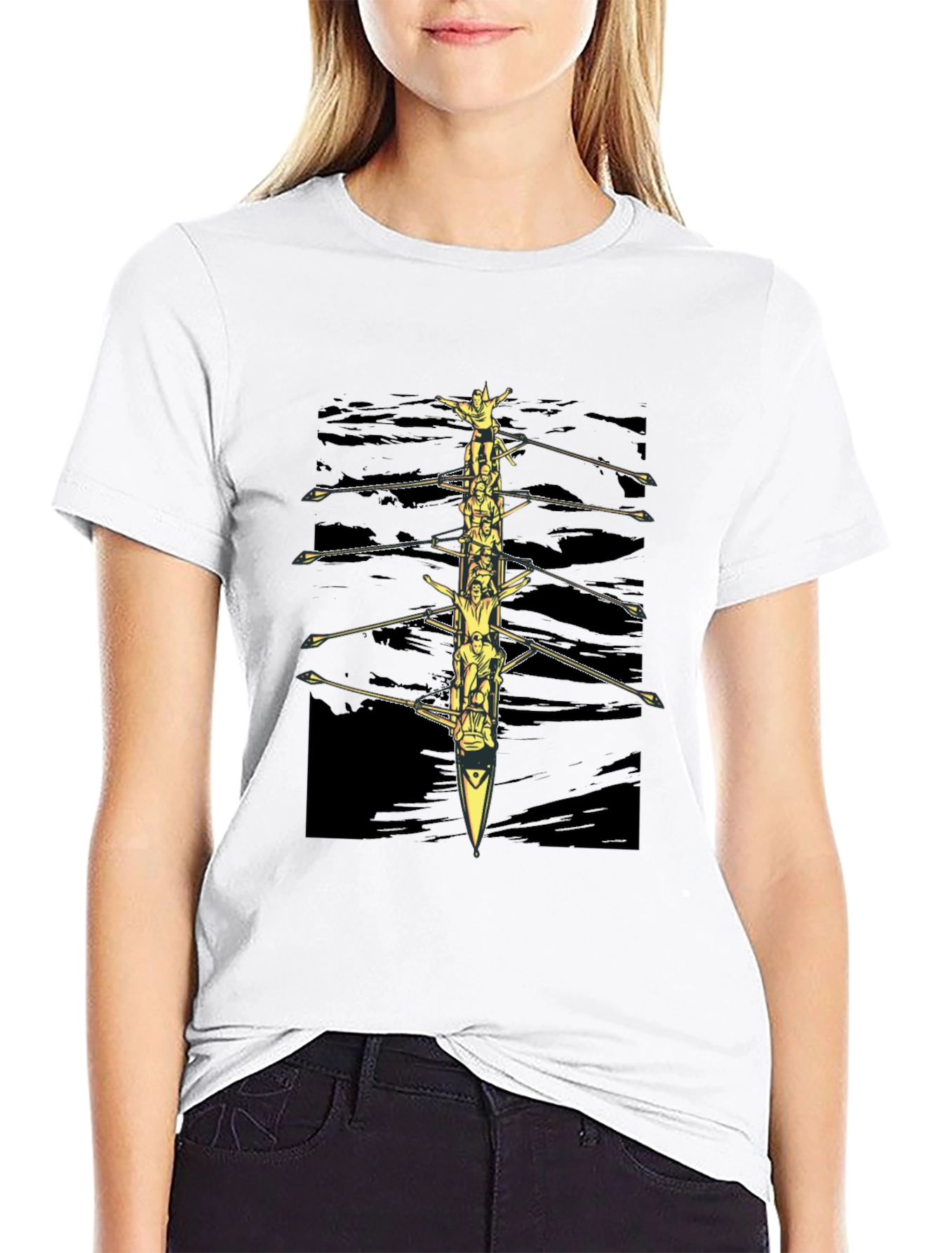 Rowing Team Graphic Tee - Black Crewneck T-Shirt