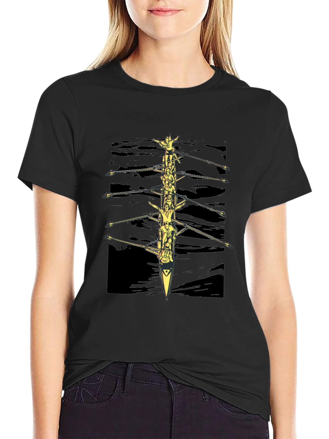Rowing Team Graphic Tee - Black Crewneck T-Shirt
