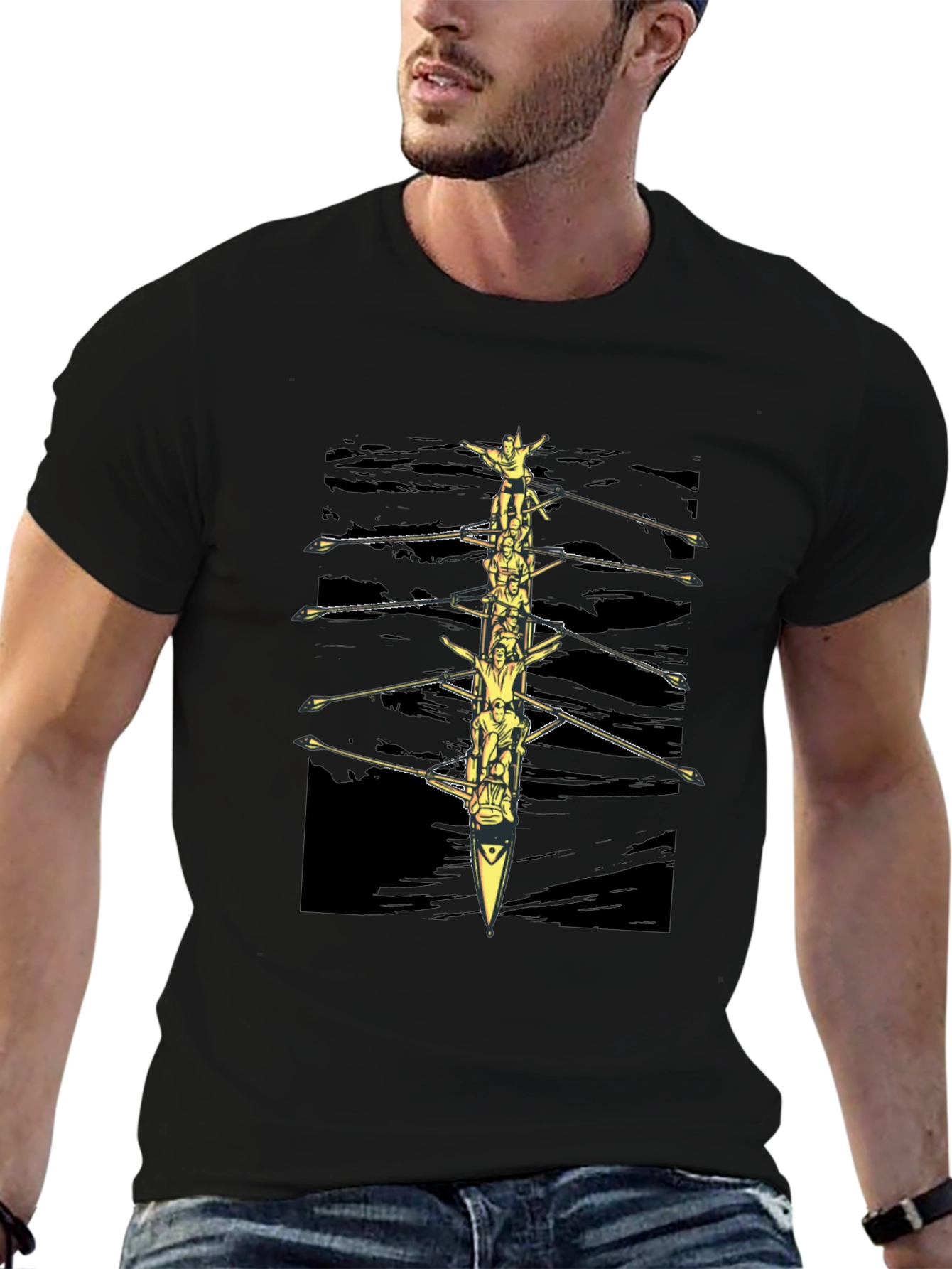 Rowing Team Graphic Tee - Black Crewneck T-Shirt