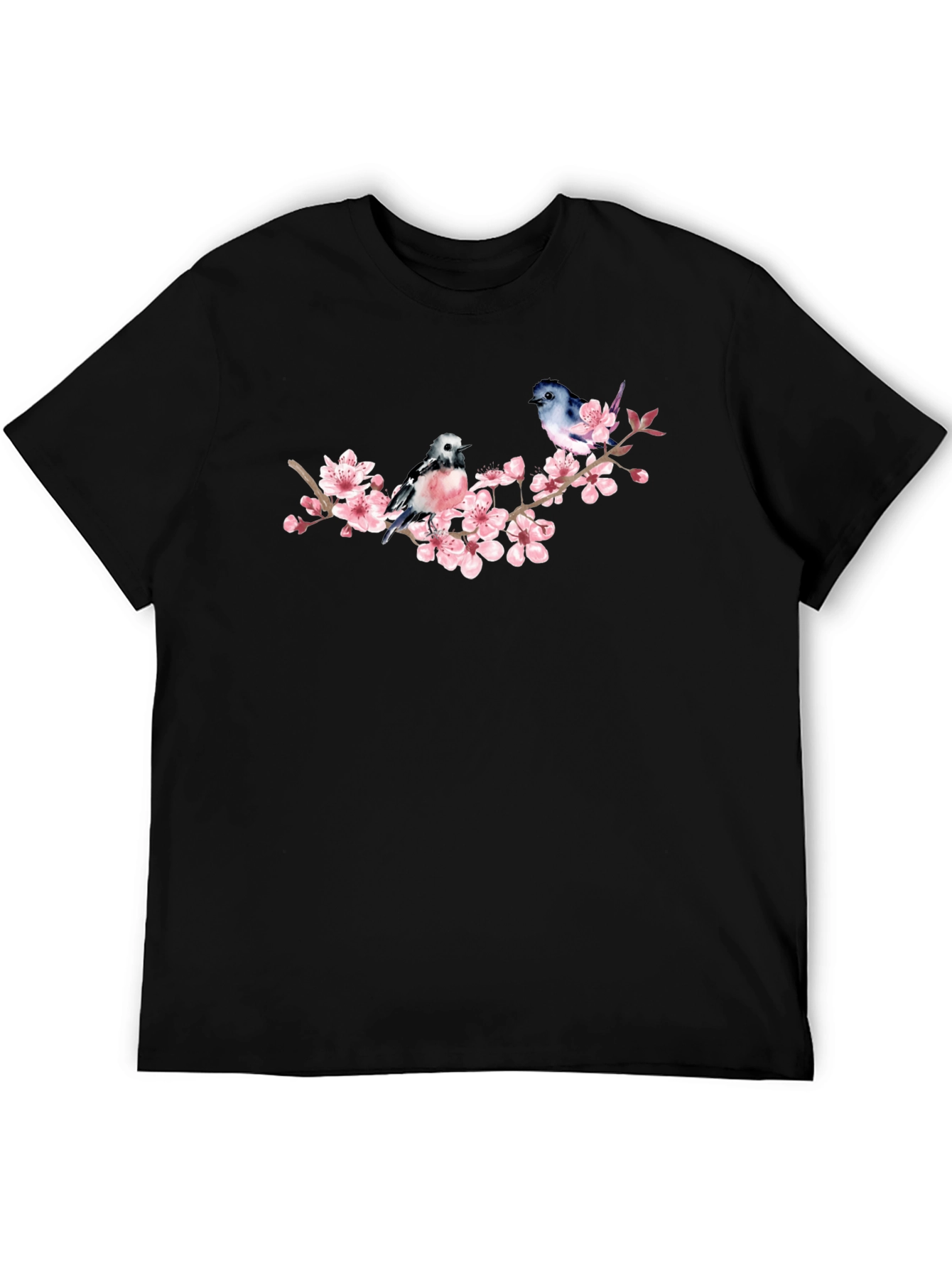 Birds on Cherry Blossom Branch Graphic T-Shirt