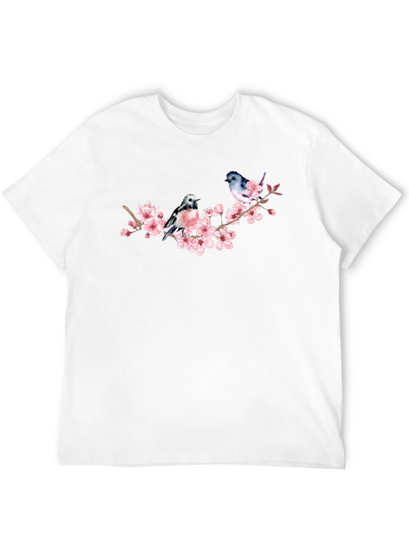 Birds on Cherry Blossom Branch Graphic T-Shirt