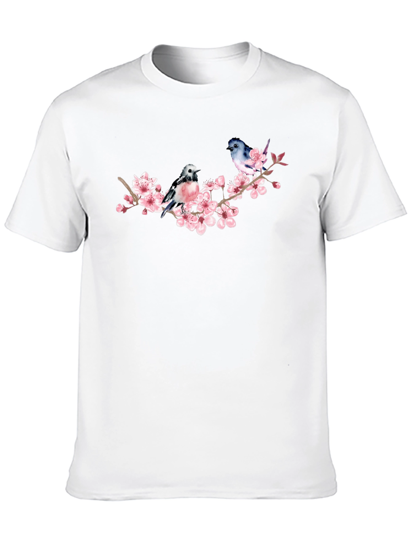 Birds on Cherry Blossom Branch Graphic T-Shirt