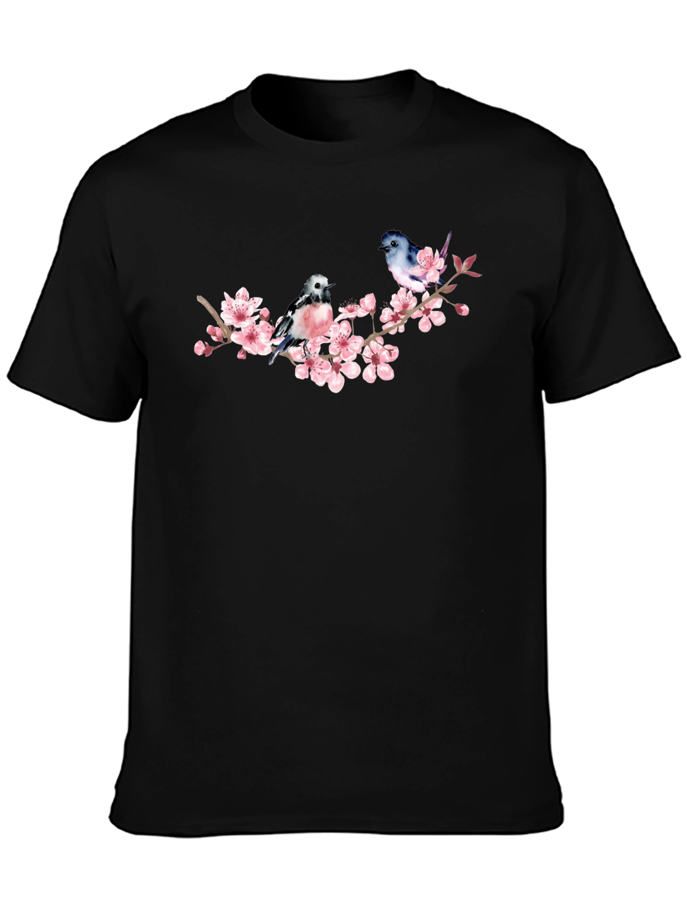 Birds on Cherry Blossom Branch Graphic T-Shirt