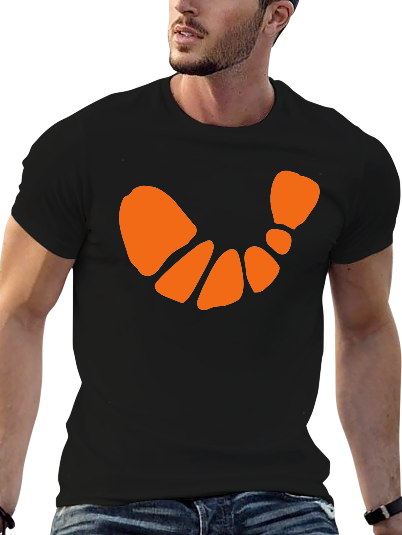 Black T-Shirt with Orange Crescent Design