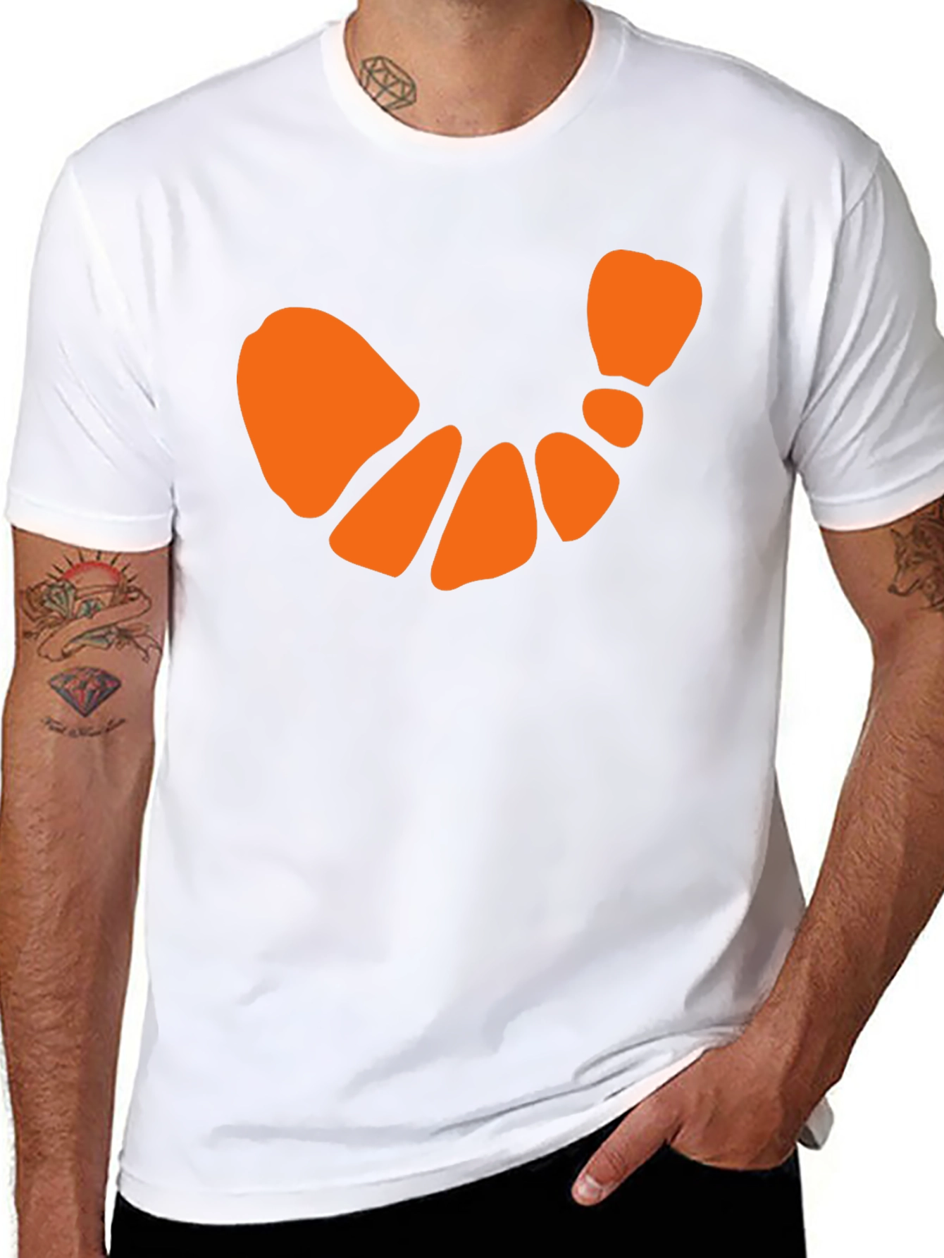 Black T-Shirt with Orange Crescent Design