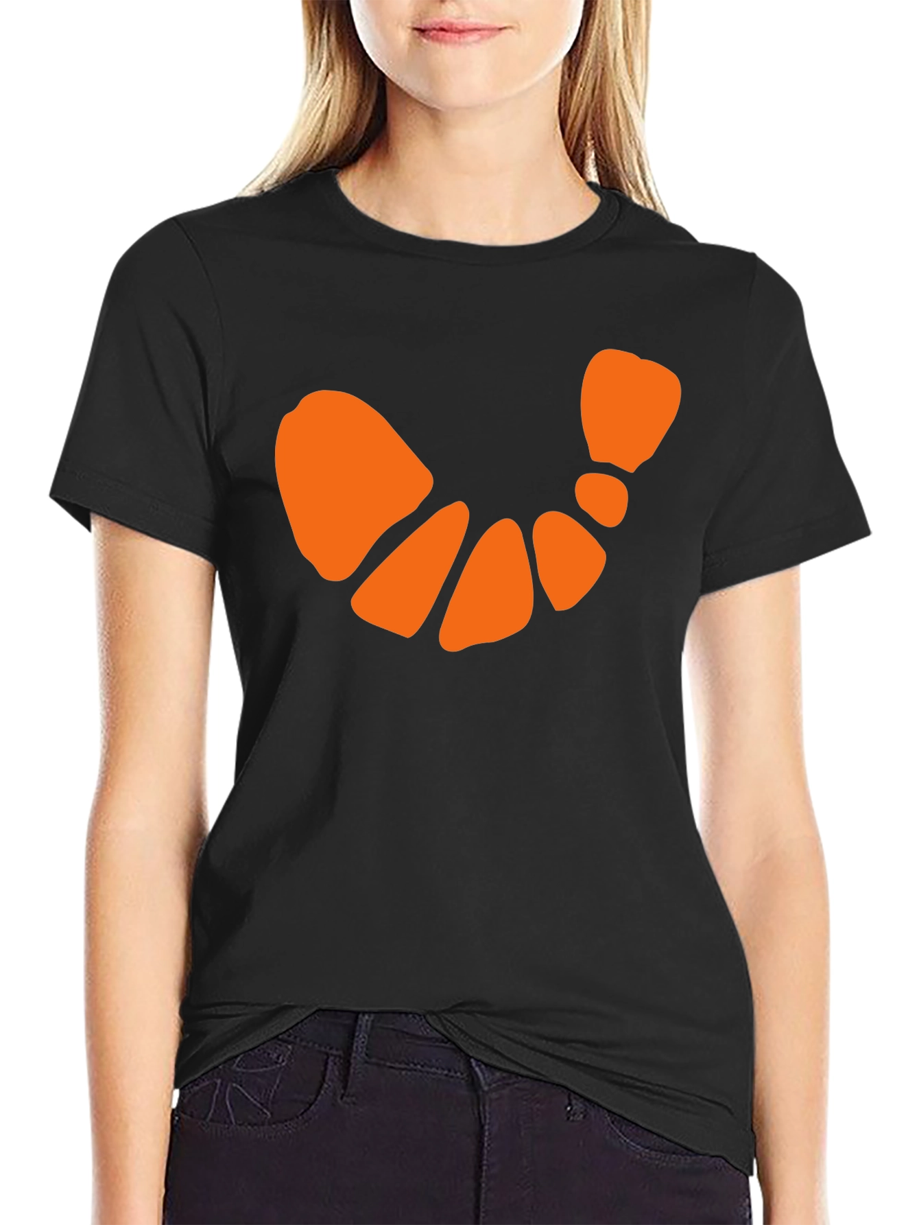 Black T-Shirt with Orange Crescent Design
