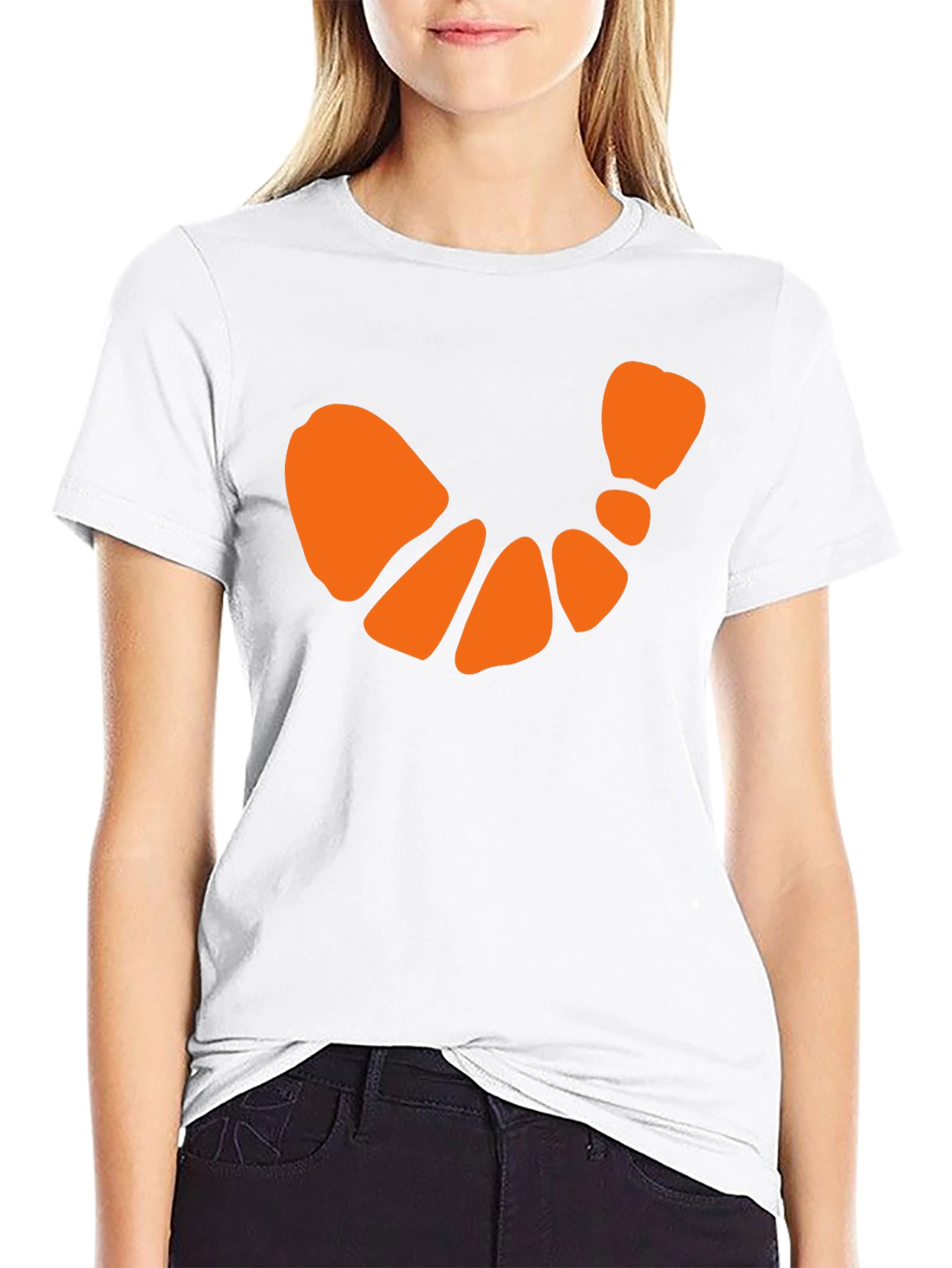 Black T-Shirt with Orange Crescent Design