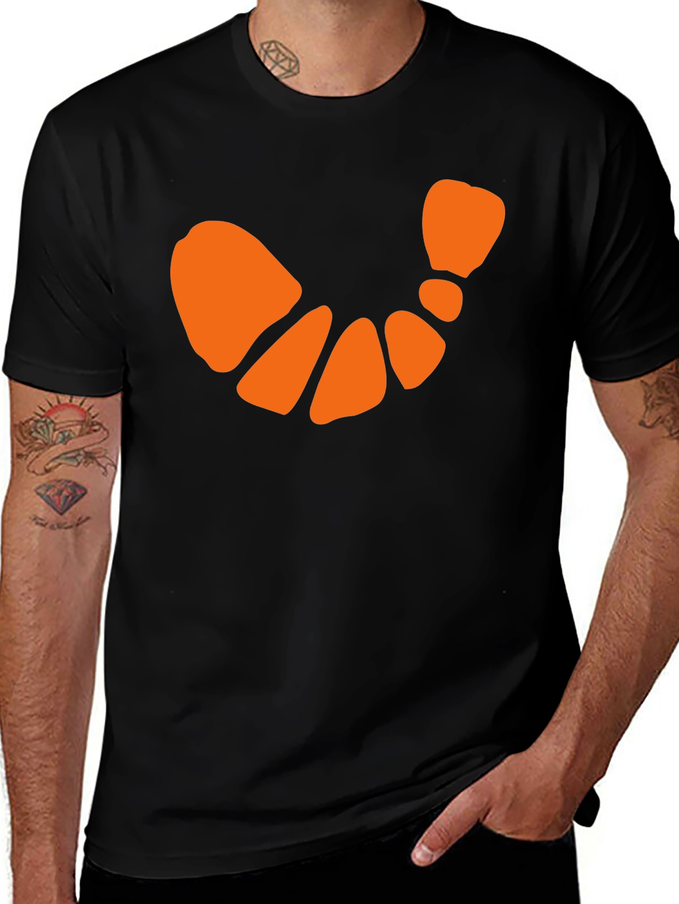 Black T-Shirt with Orange Crescent Design