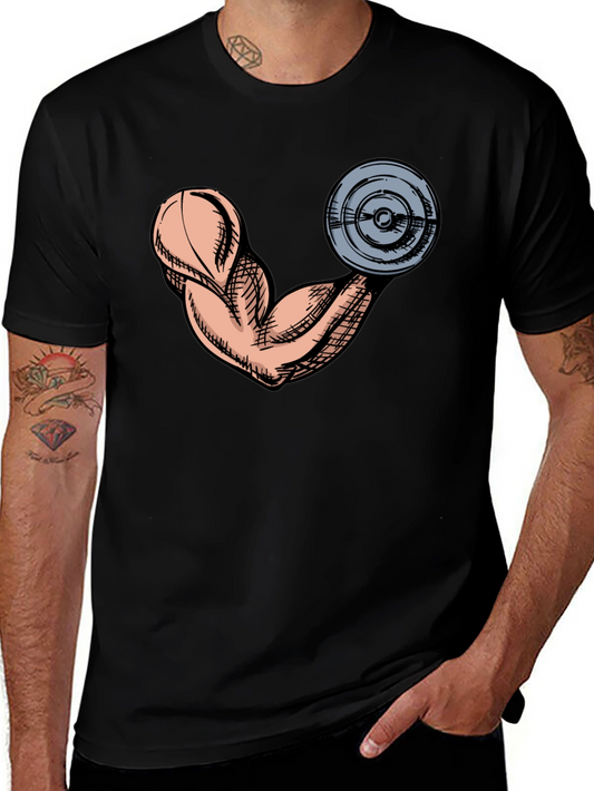 Gym Muscle Arm Graphic Tee - Black Cotton T-Shirt
