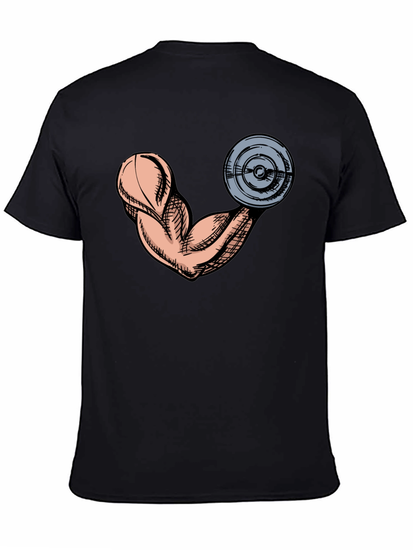 Gym Muscle Arm Graphic Tee - Black Cotton T-Shirt