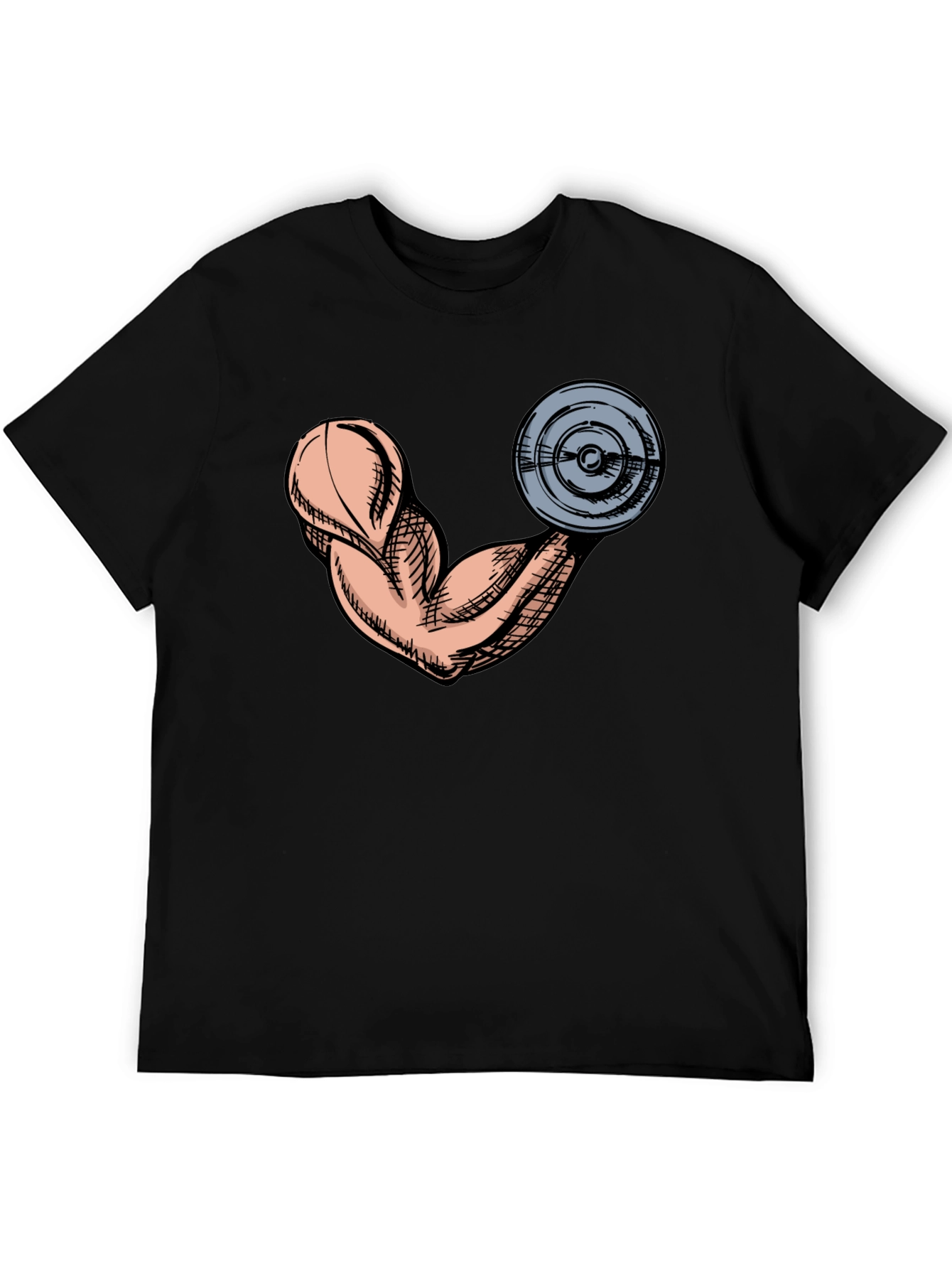 Gym Muscle Arm Graphic Tee - Black Cotton T-Shirt