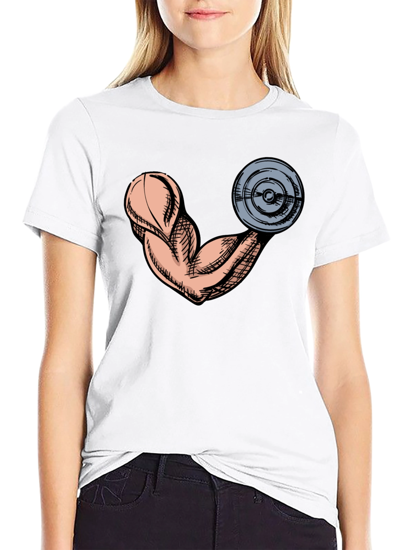 Gym Muscle Arm Graphic Tee - Black Cotton T-Shirt