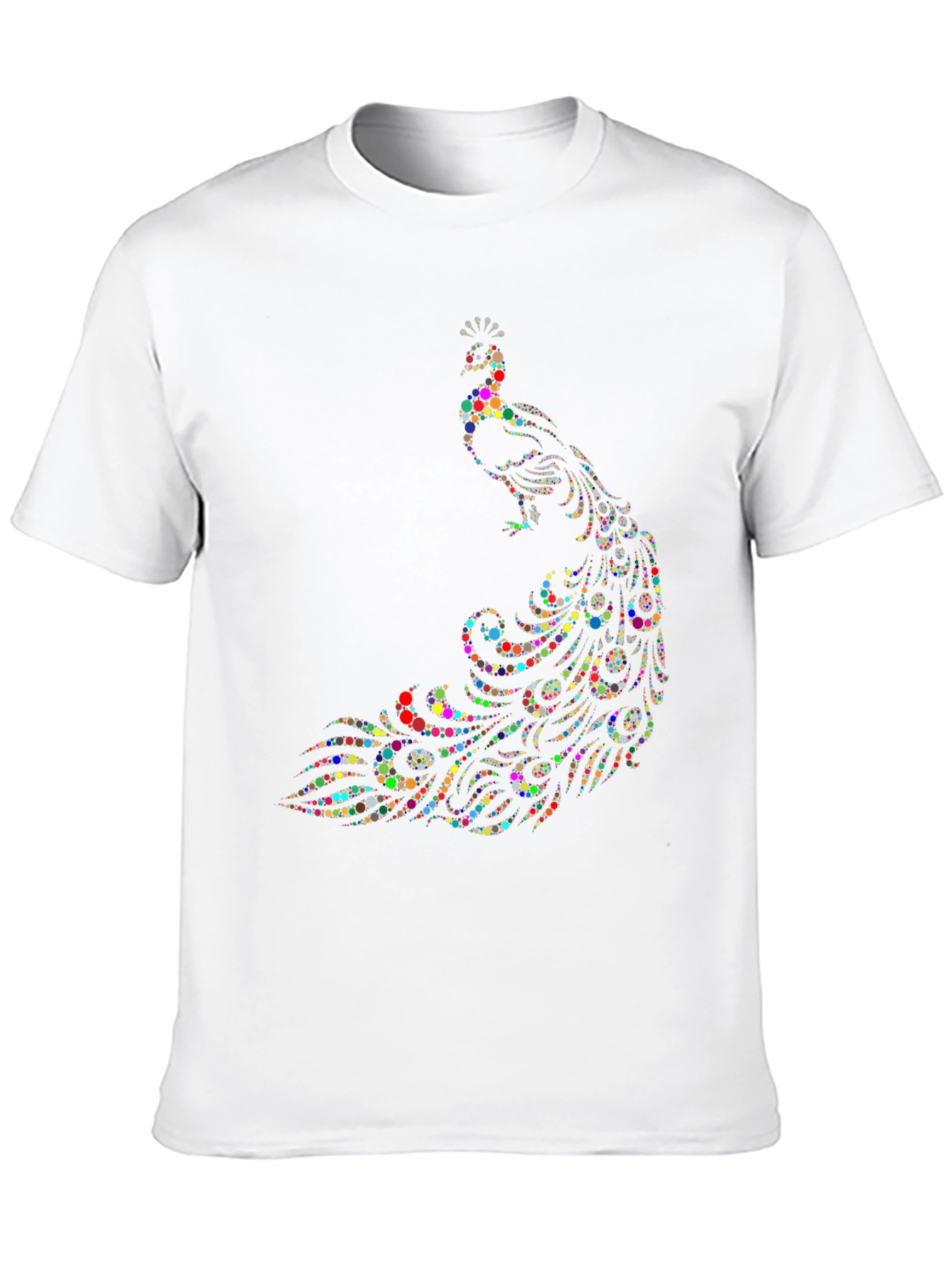 Peacock Dot Art Graphic Tee - Black Cotton T-Shirt