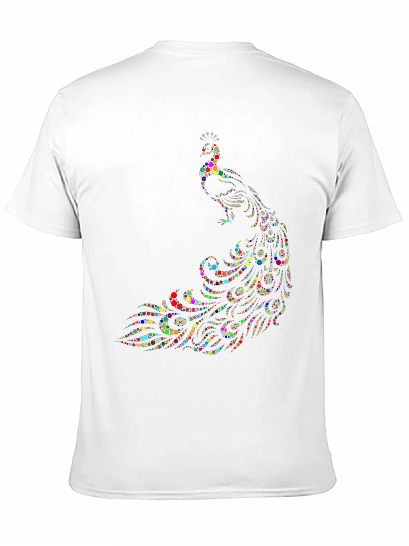 Peacock Dot Art Graphic Tee - Black Cotton T-Shirt