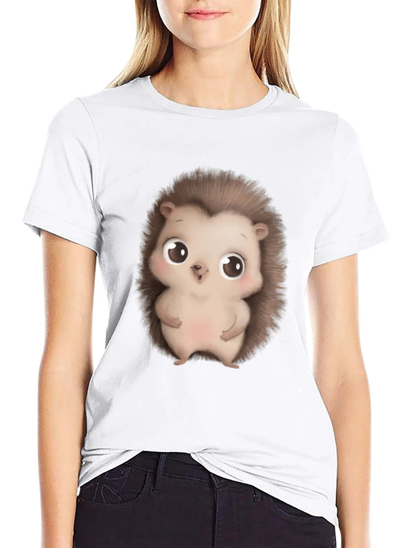 Cute Hedgehog Graphic Tee - Black