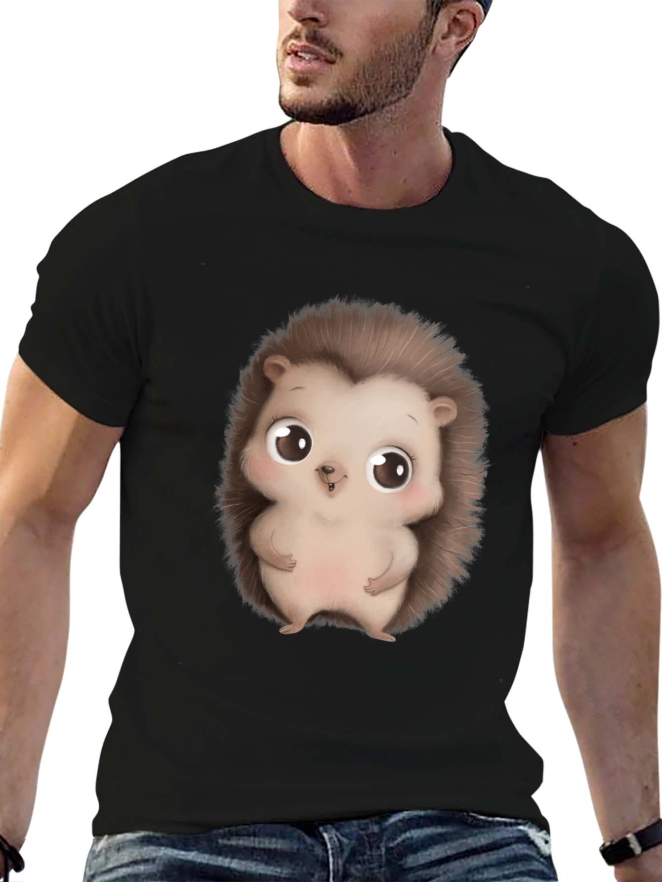Cute Hedgehog Graphic Tee - Black