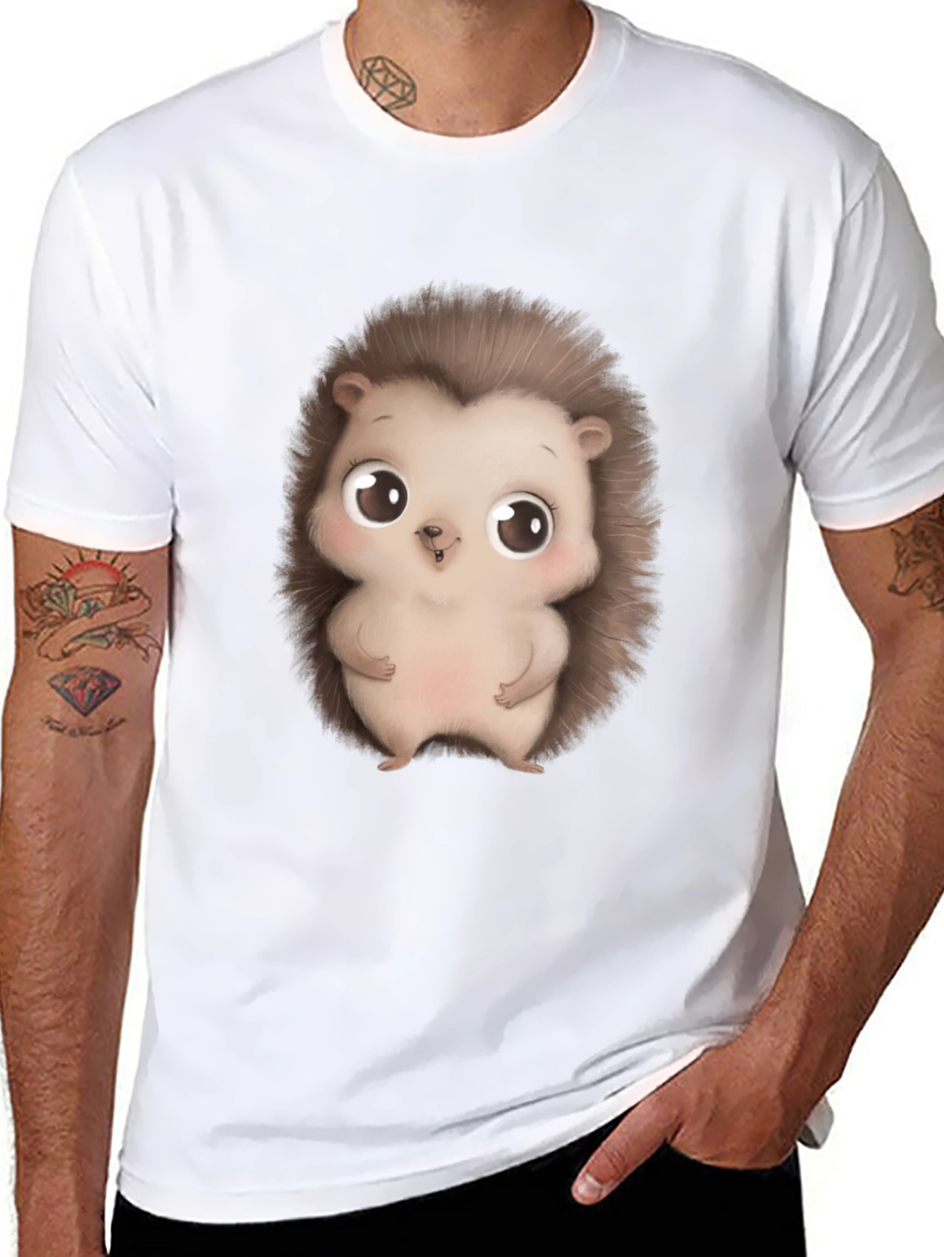 Cute Hedgehog Graphic Tee - Black