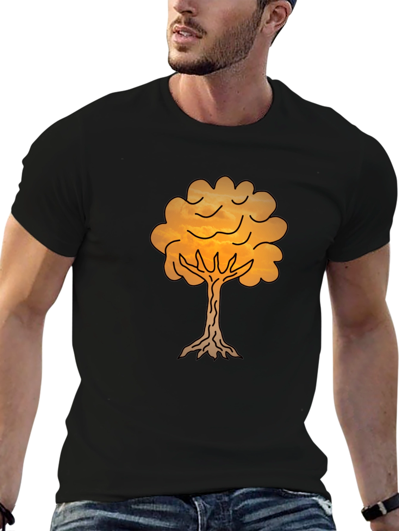 Sunset Tree Graphic Tee - Black Cotton Blend