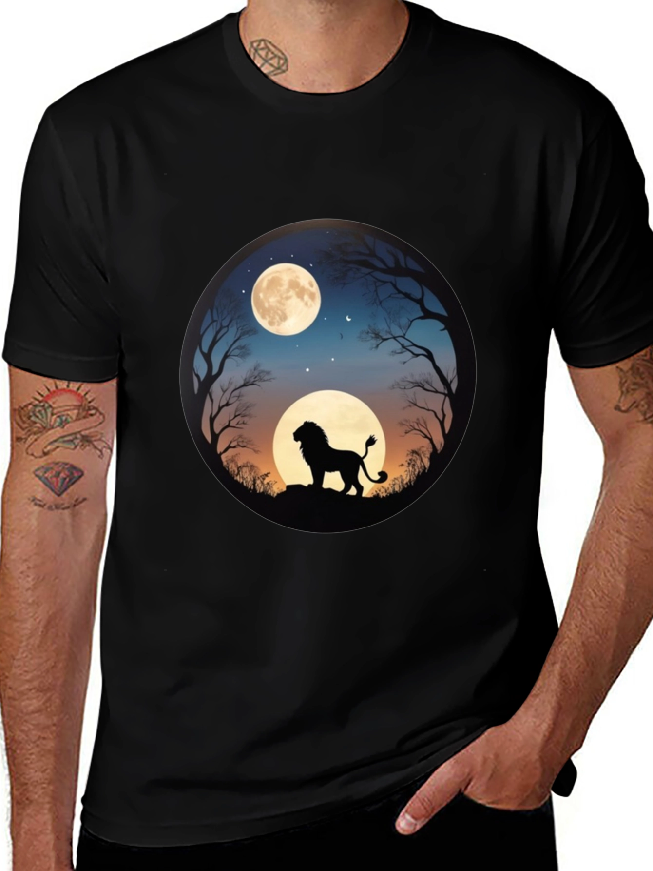 Lion Silhouette T-Shirt - Moonlit Design