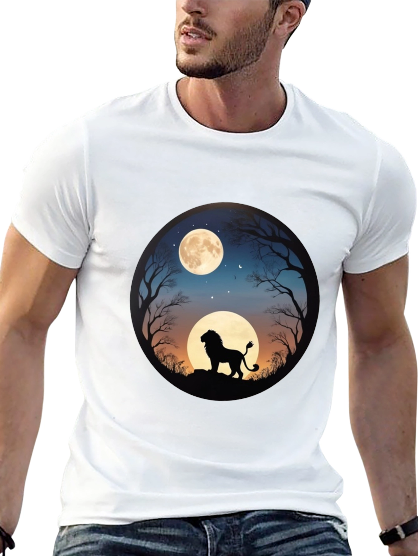Lion Silhouette T-Shirt - Moonlit Design