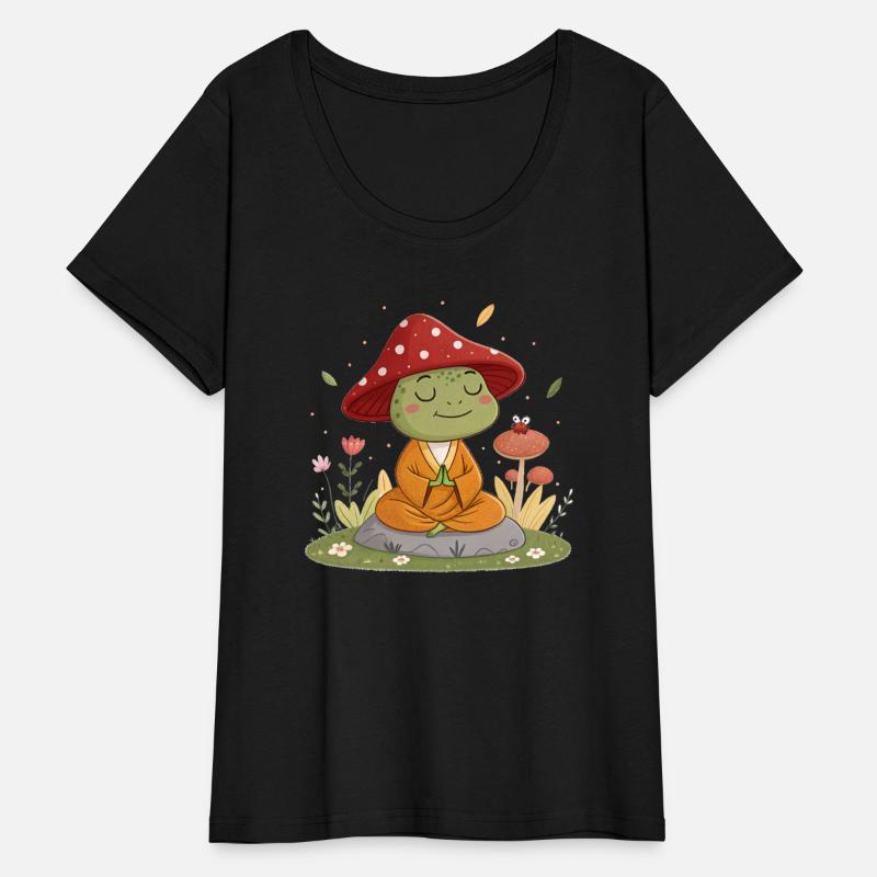 Zen Frog Meditating in Mushroom Hat –design