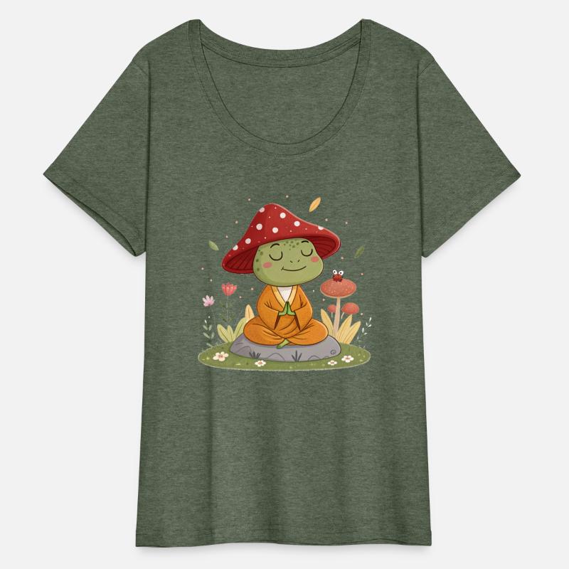 Zen Frog Meditating in Mushroom Hat –design