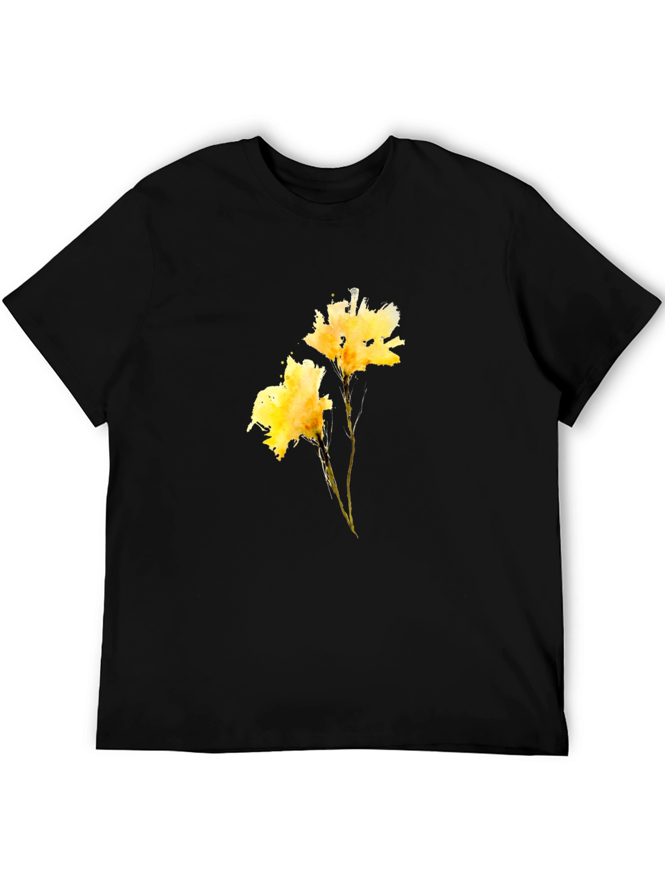 Black Tee with Yellow Flower Print