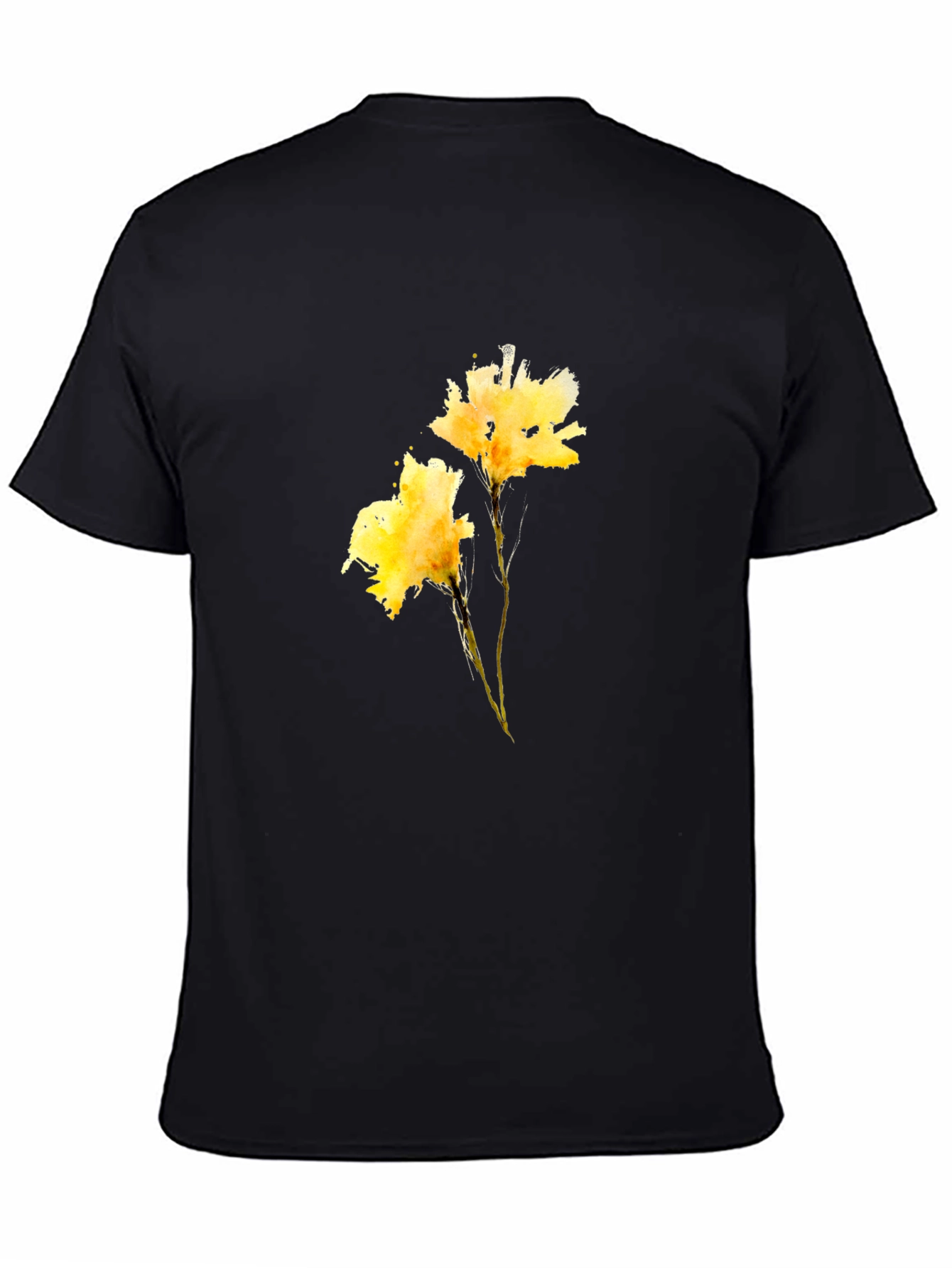Black Tee with Yellow Flower Print