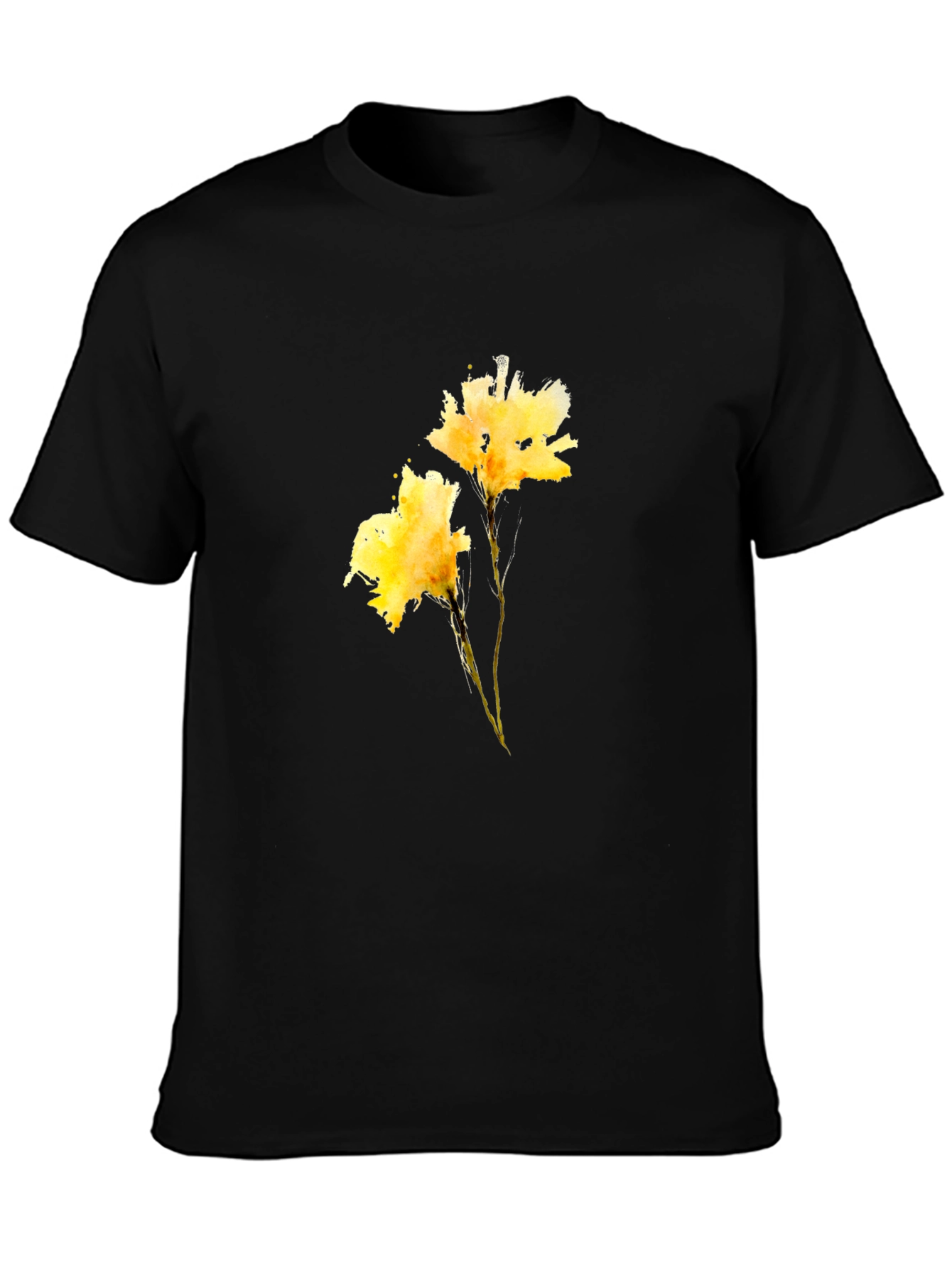Black Tee with Yellow Flower Print