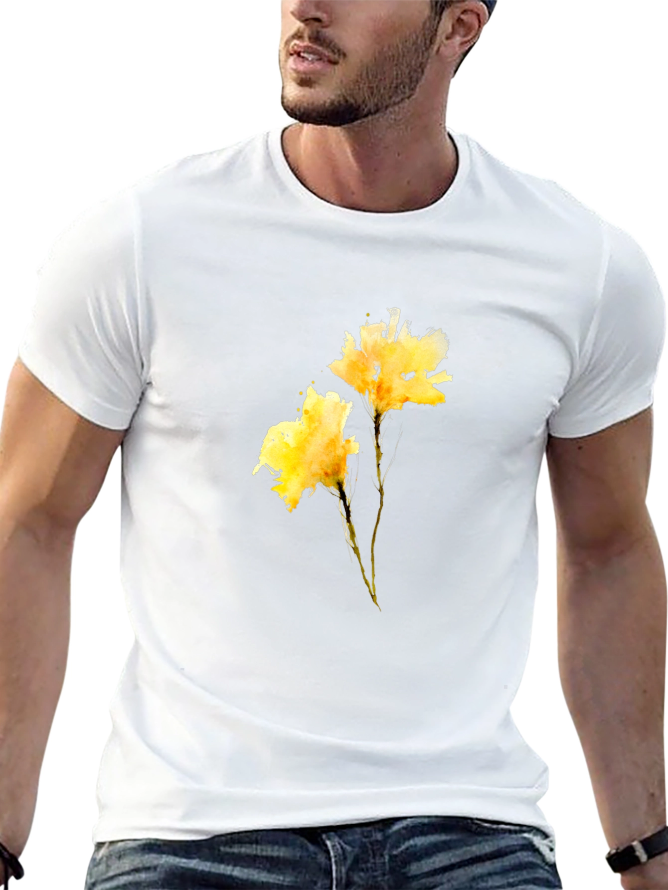 Black Tee with Yellow Flower Print