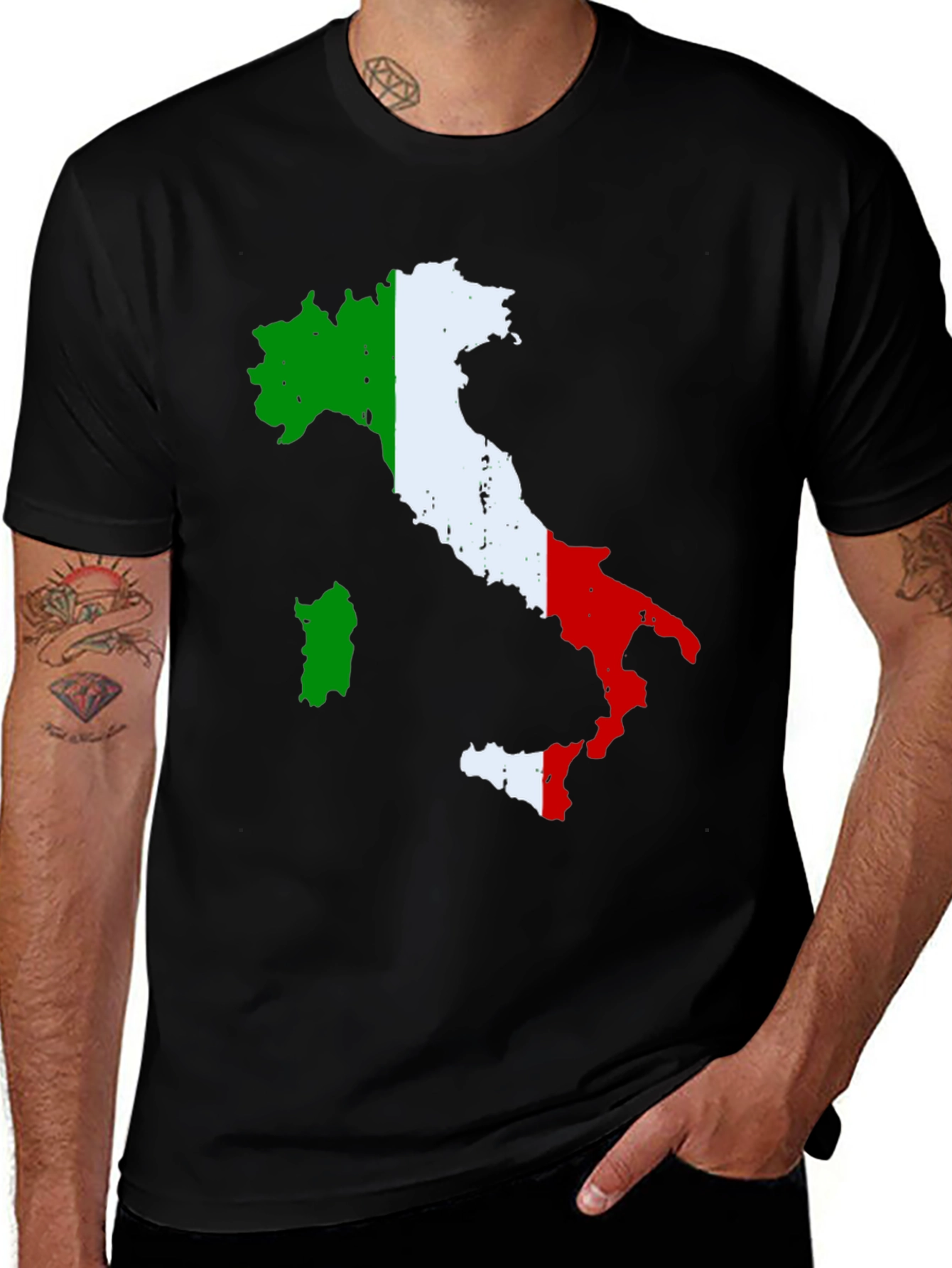 Italy Flag Map T-Shirt - Black