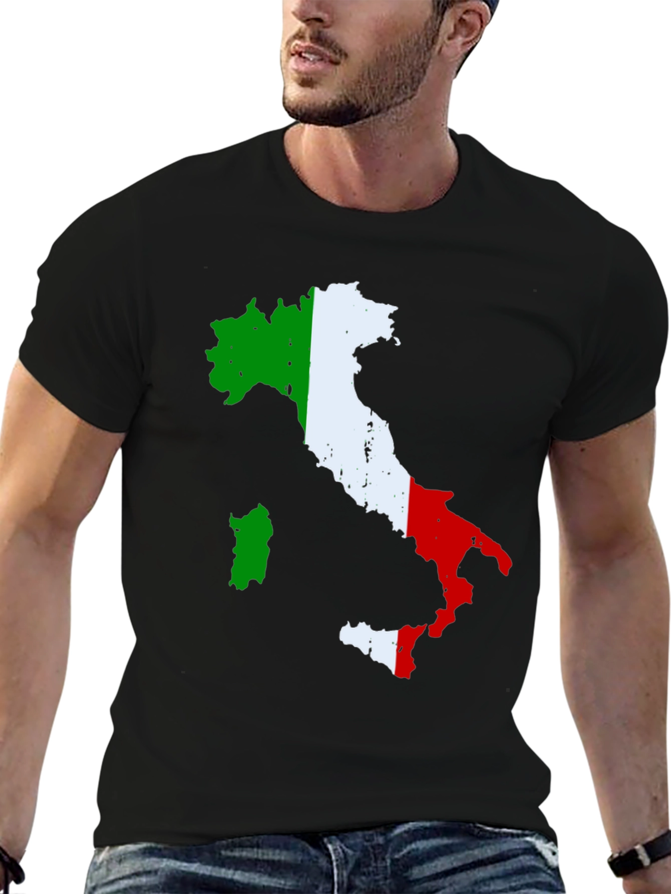 Italy Flag Map T-Shirt - Black