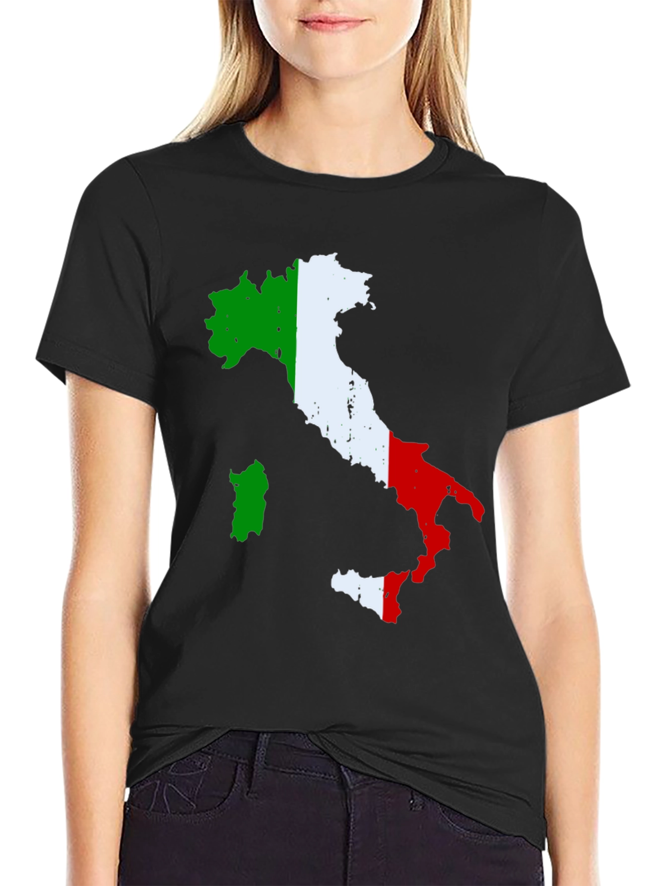 Italy Flag Map T-Shirt - Black