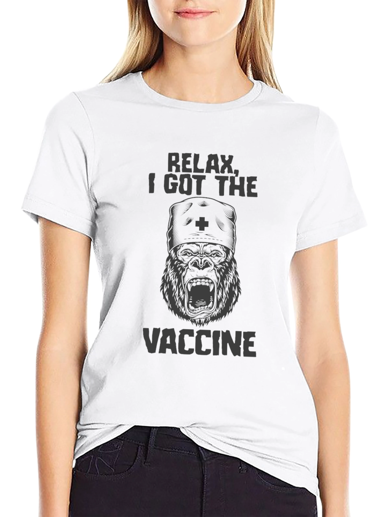 Relax I Got the Vaccine Gorilla Graphic T-Shirt