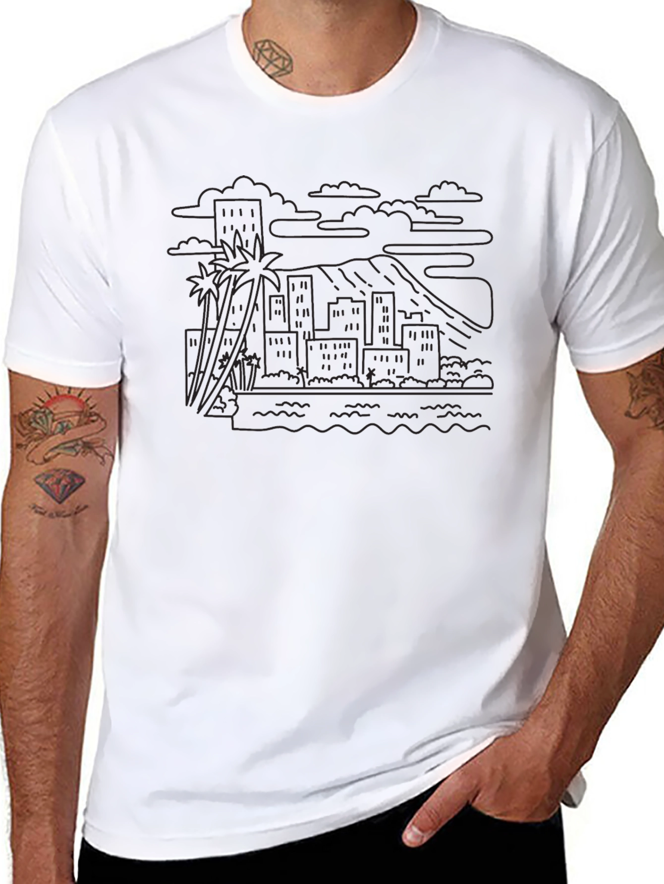City and Beach Line Art Tee