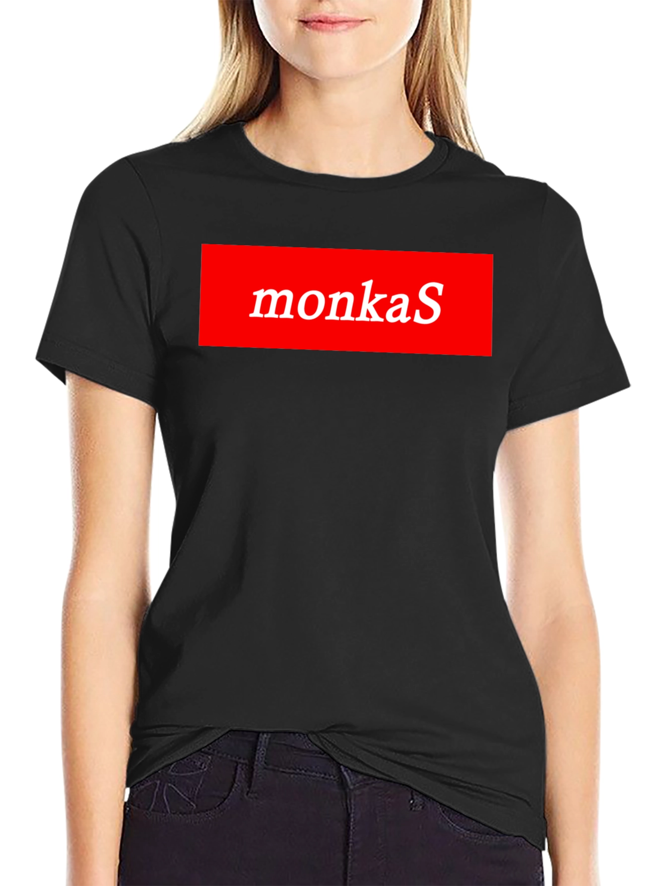 MonkaS Red Box Logo Black T-Shirt