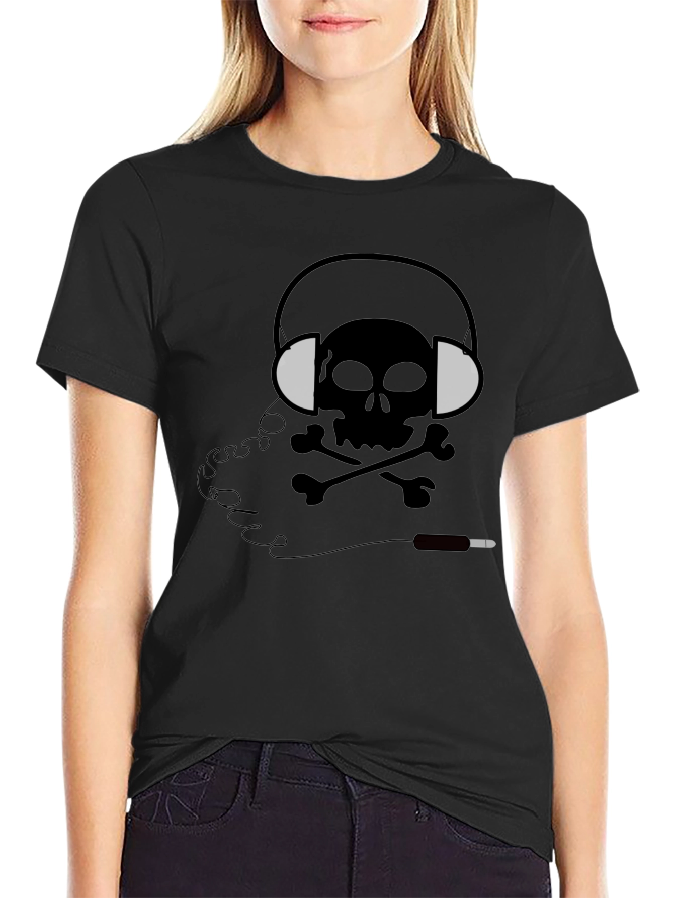 Skull Headphones Graphic Tee - Mens Black T-Shirt