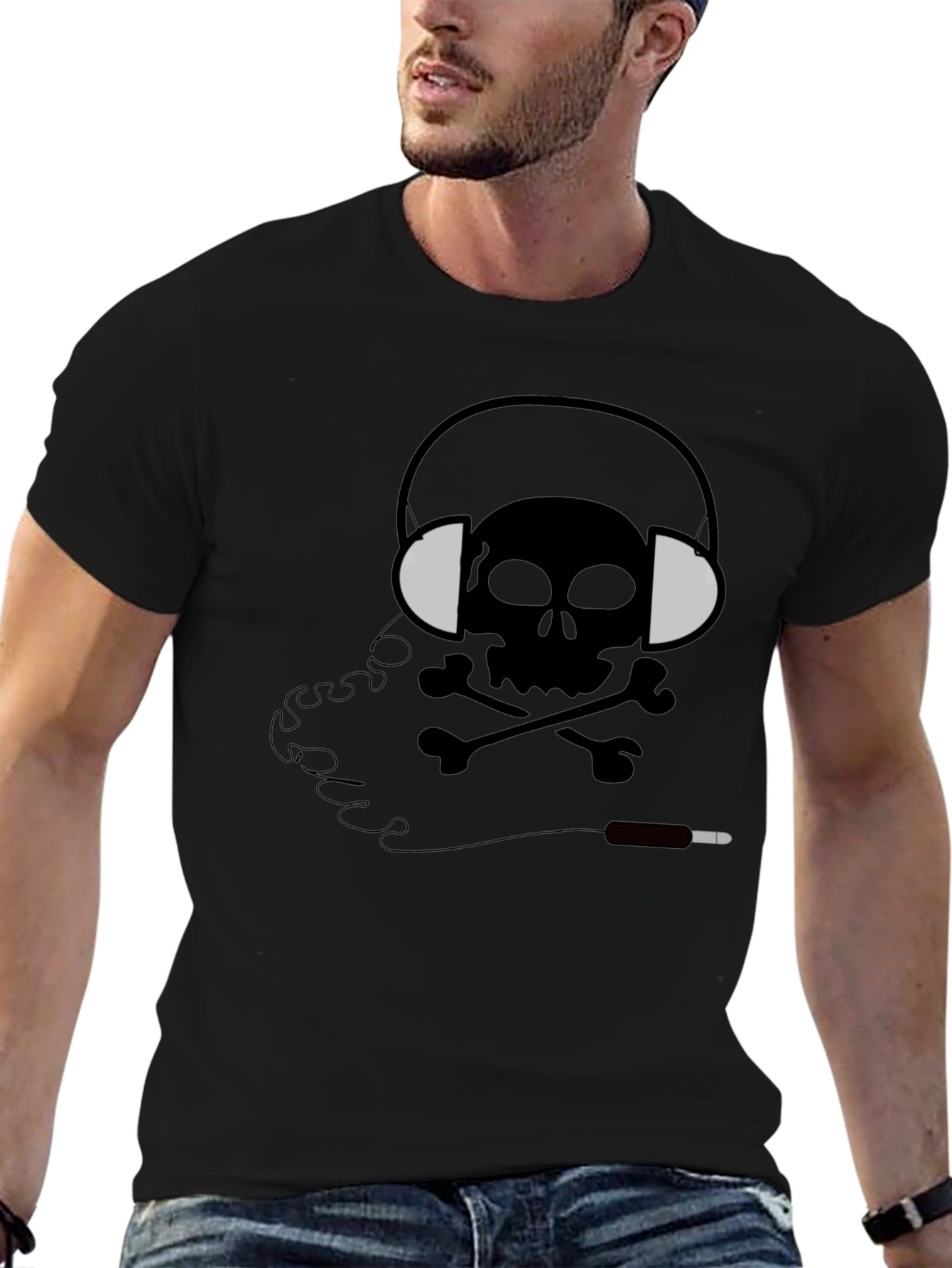 Skull Headphones Graphic Tee - Mens Black T-Shirt