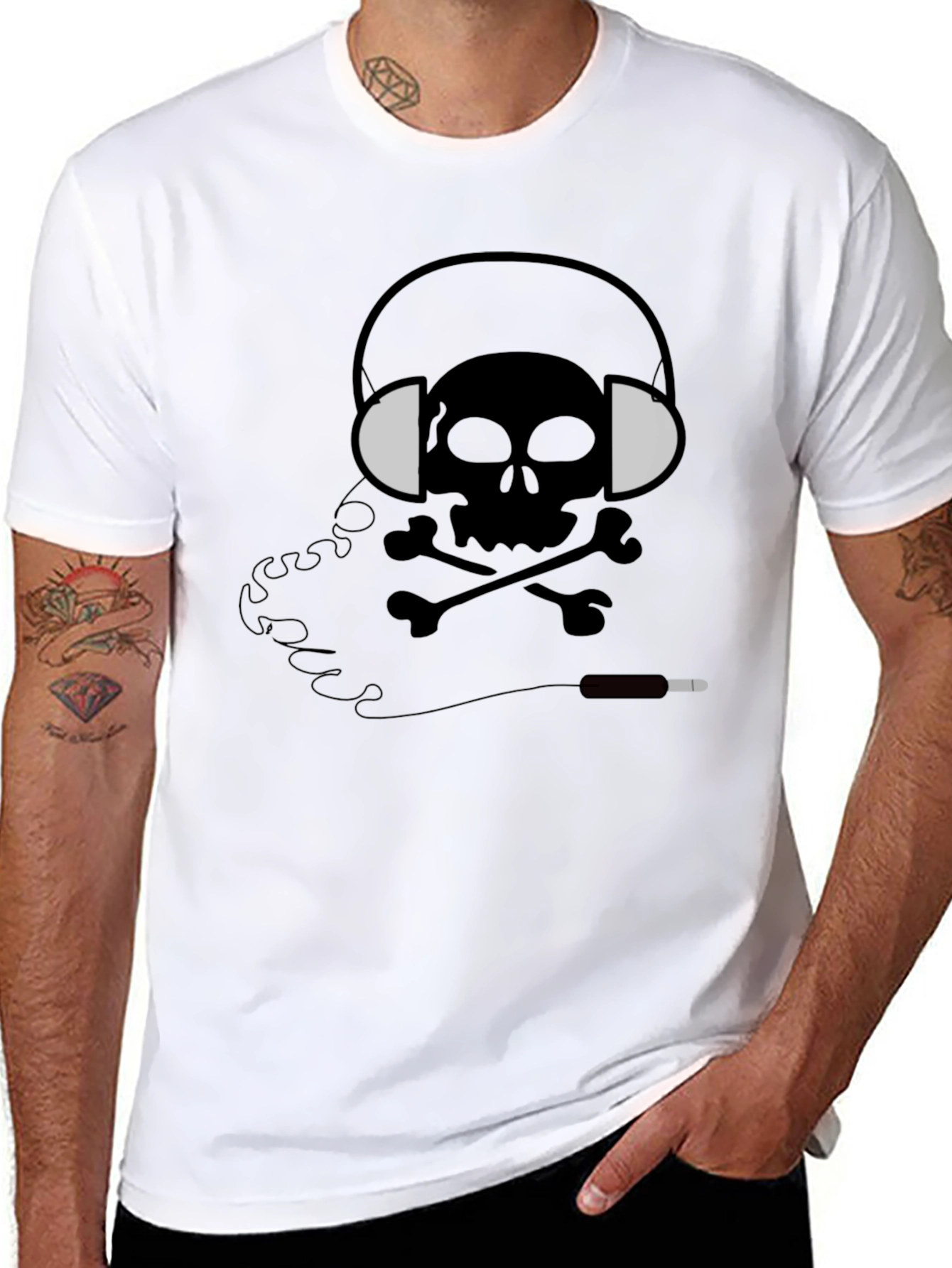 Skull Headphones Graphic Tee - Mens Black T-Shirt