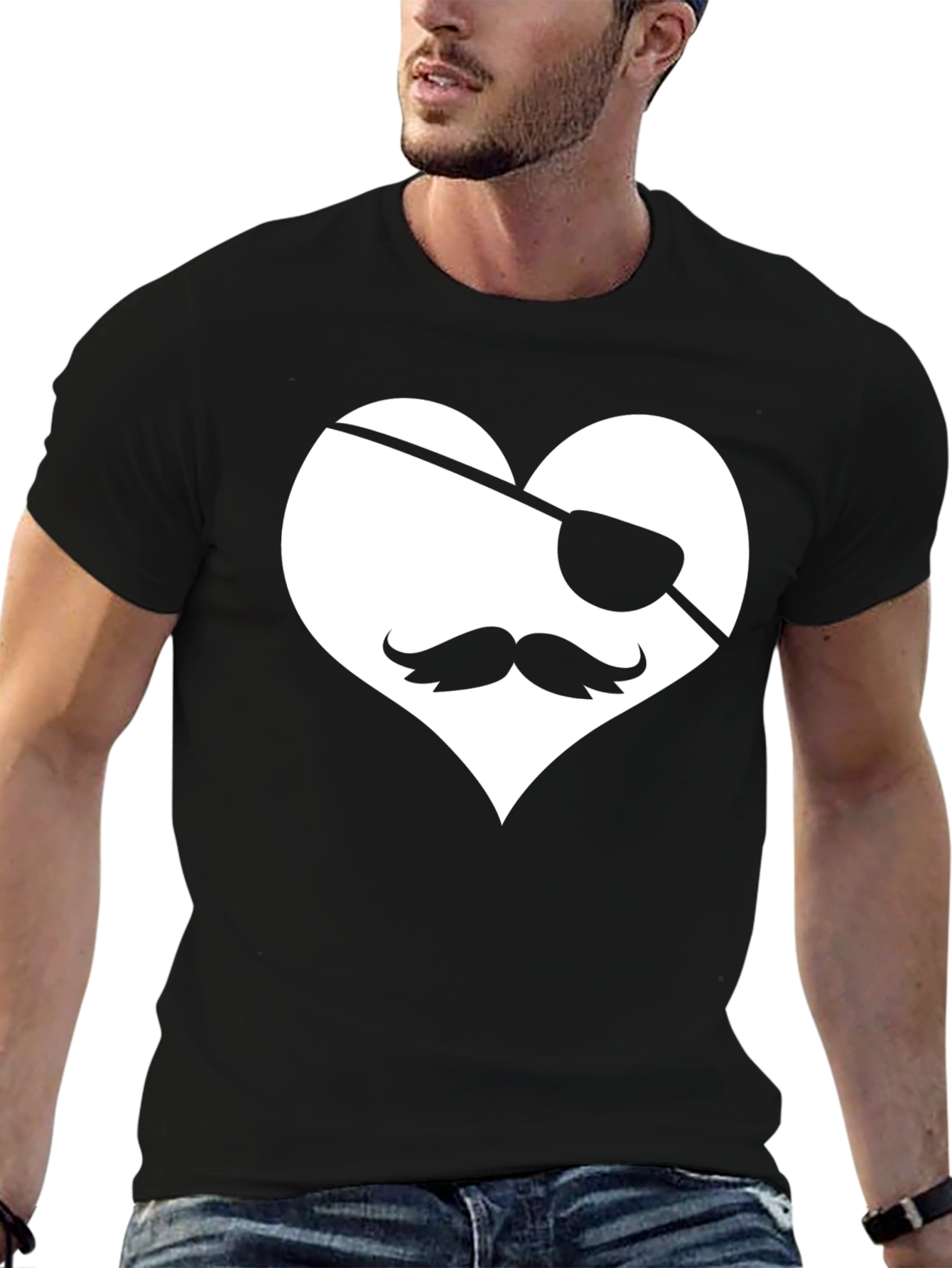 Pirate Heart Graphic Tee - Unique Mens Black T-Shirt