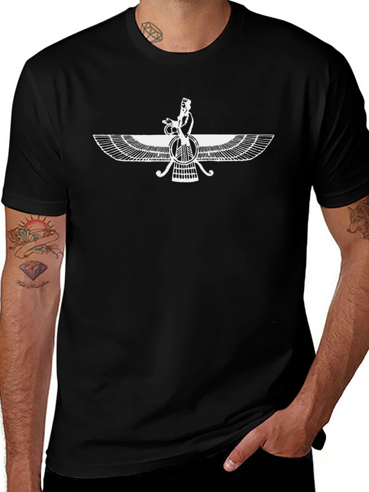 Zoroastrian Faravahar Graphic Tee - Black Cotton T-Shirt