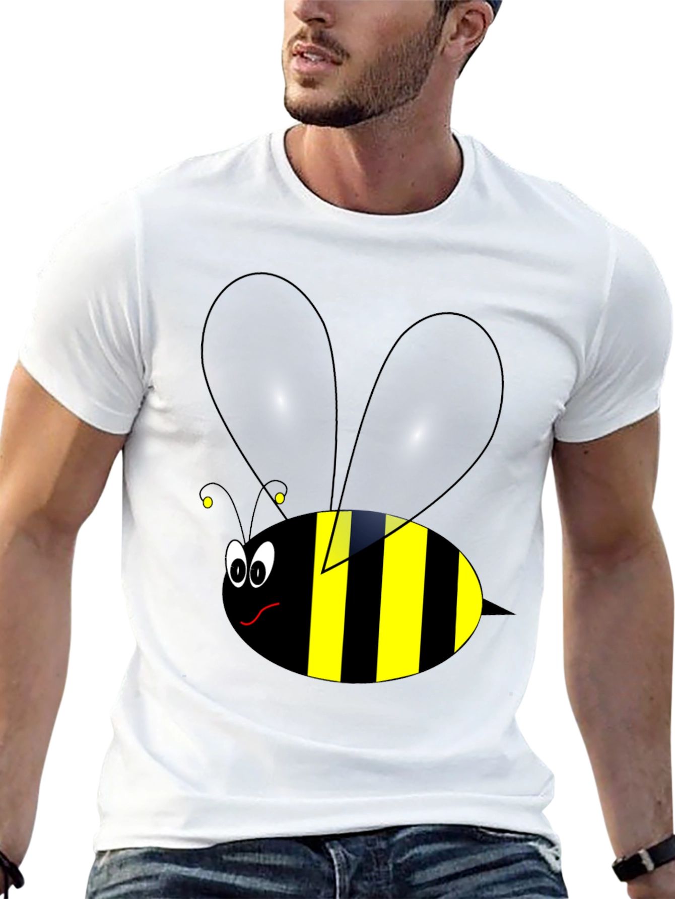Funny Cartoon Bee Graphic Tee - Black Cotton