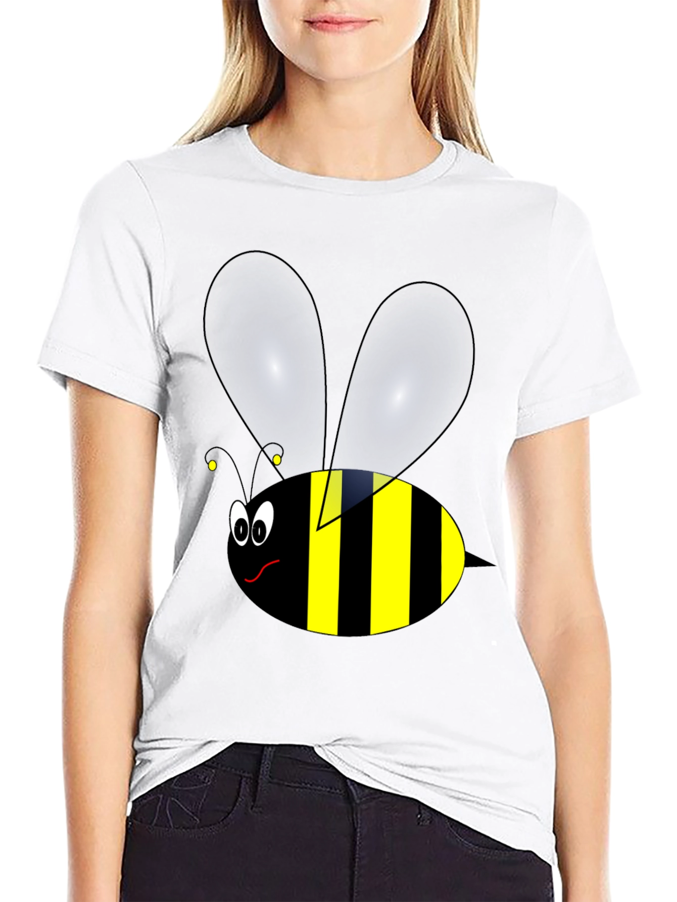 Funny Cartoon Bee Graphic Tee - Black Cotton