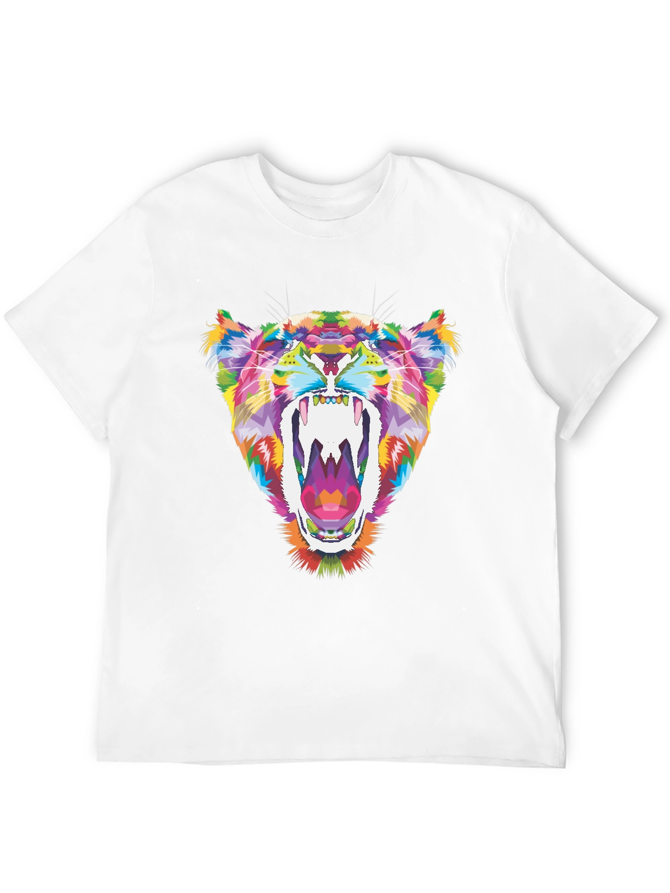 Vibrant Geometric Tiger Graphic Tee - Black