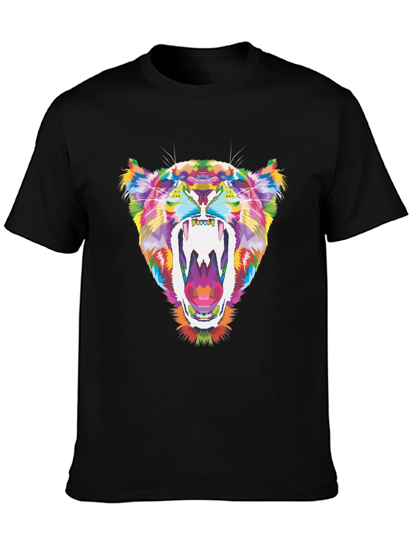 Vibrant Geometric Tiger Graphic Tee - Black